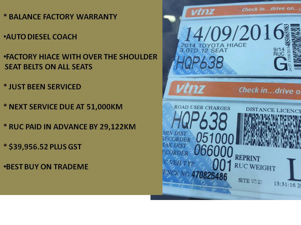 Toyota HIACE COACH FACTORY 2014 for sale in Auckland